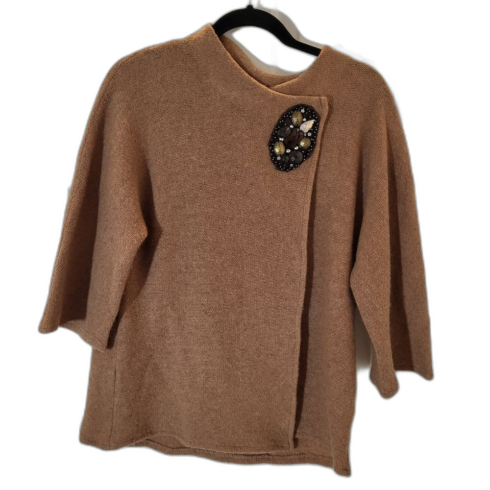 Wool Cape Sweater with Jewel